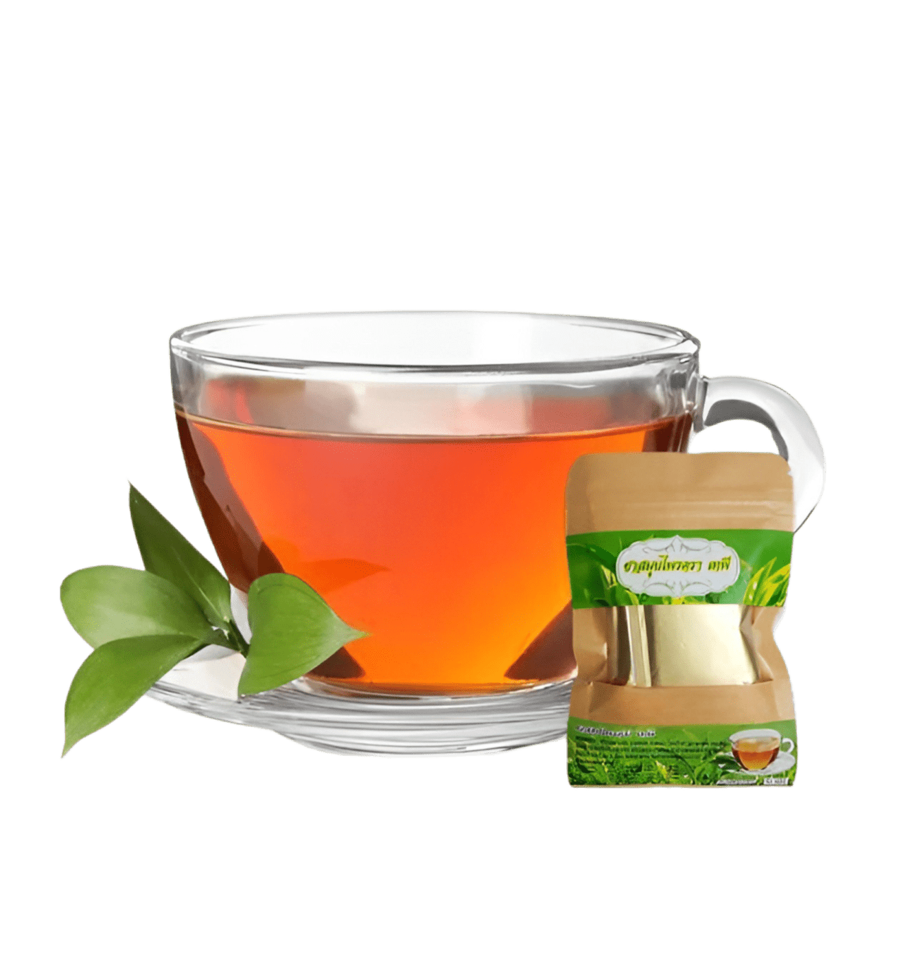 Image of Tapee Tea with a cup and a pack of sachets on TeaTapee.com. Enjoy natural herbal pain relief for gout, back pain, muscle pain, and menstrual cramps with our authentic Tapee Tea blend.